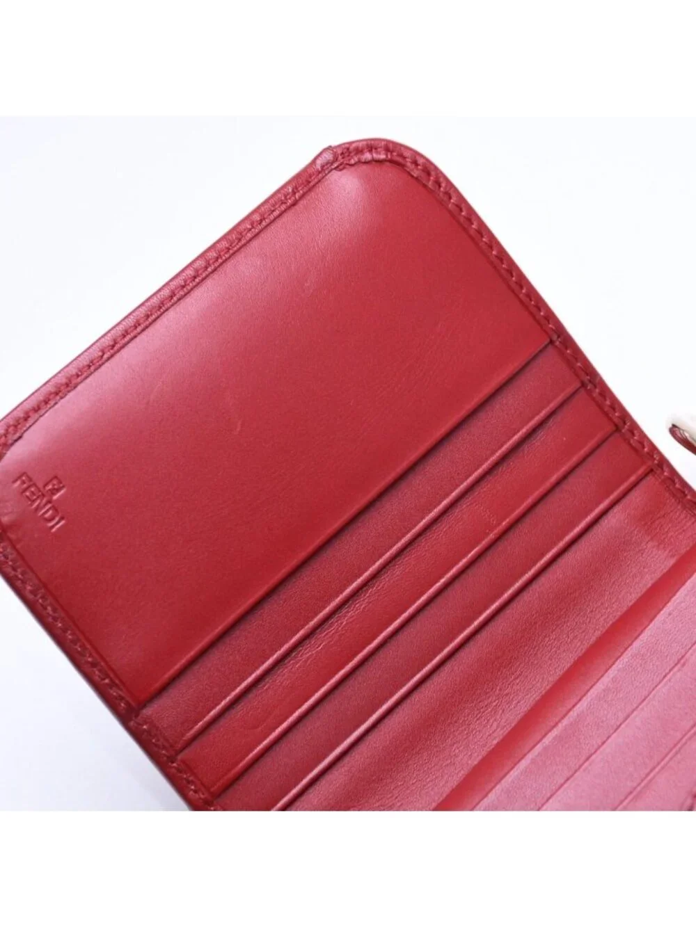 Fendi Compact Wallet Bifold Zucca Pattern Canvas Leather Brown Red Gold